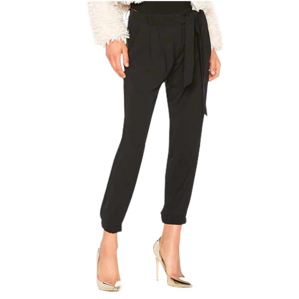 Parker NY Elliot Pleated Trouser Pants High Rise Belted Tie Waist Black Size 8